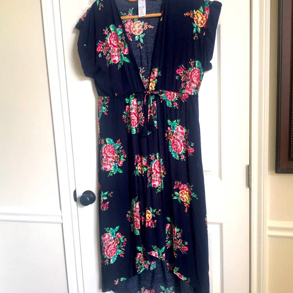 Navy floral duster swim coverup